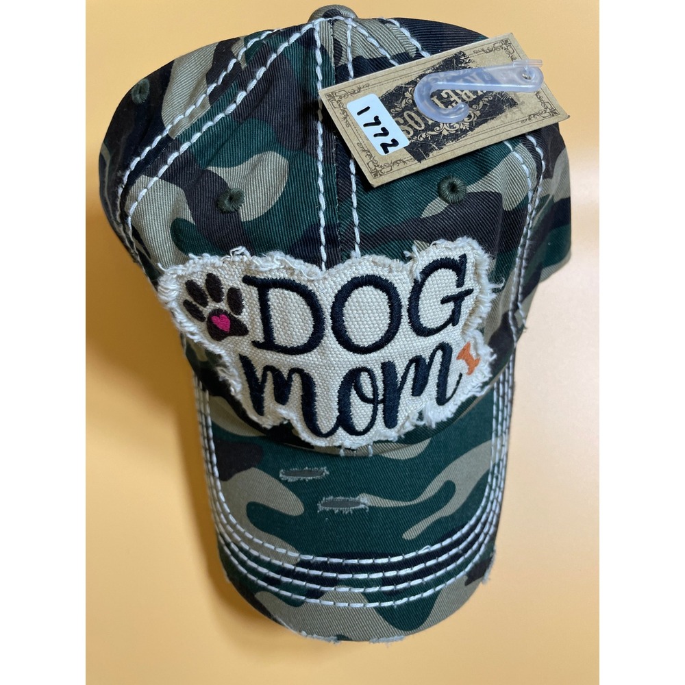 KBETHOS Camo Dog Mom Ballcap Women OS Green NWT Distressed Embroidered